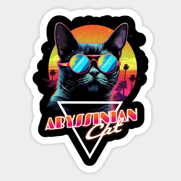 Retro Wave Abyssinian Cat Miami Shirt Sticker by Miami Neon Designs